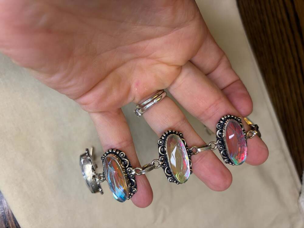 Sterling Silver 925 Iridescent Aurora Borealis Crystal Statement Bracelet
